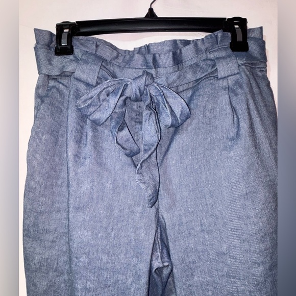 Express Light Blue Chambray Pants with Tie Detail - Picture 2 of 12
